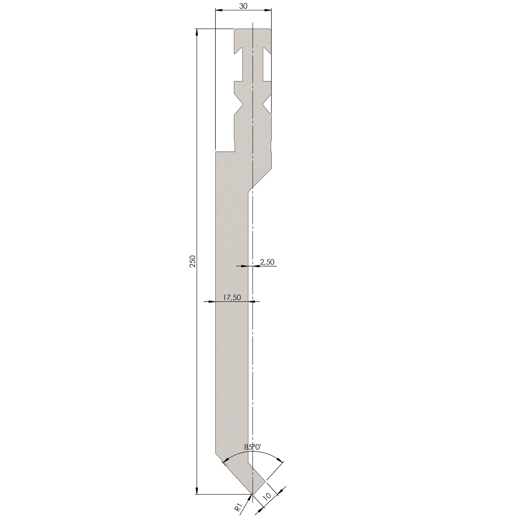 W409865 P2 WRFA H250/1 - 85° - R=1,0 - H=250 - L=515